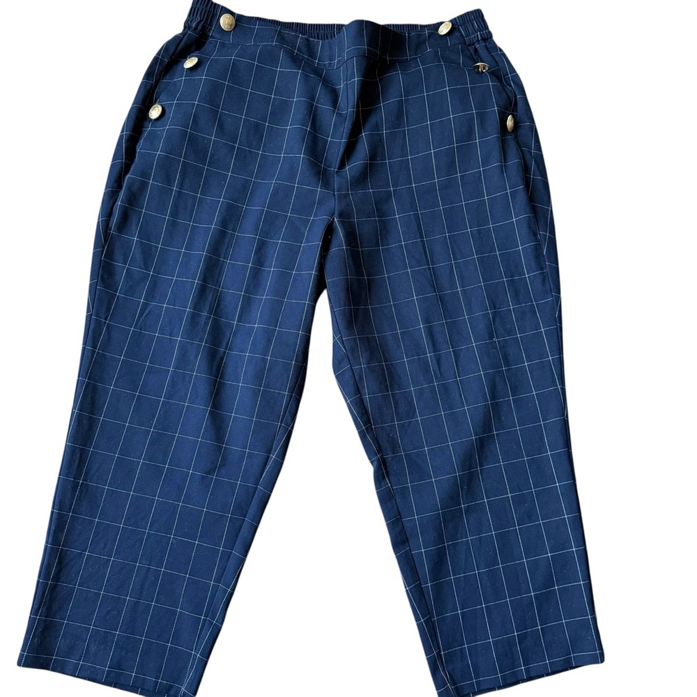 Lane Bryant pants 18 petite Cropped Ankle Navy blue white check nautical buttons